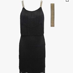 1920s Tassels Straps Dress Gatsby Party Costume Flapper Dress with Headband